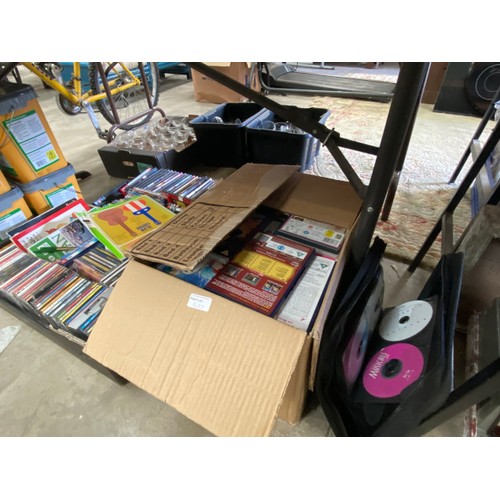 437 - Vintage tools, metal jugs, box of new J2O glasses, jam pans, vintage projector and reel of film 