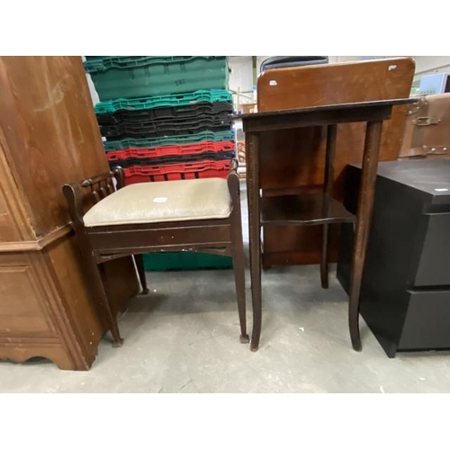 106 - Victorian mahogany piano stool 52W and an Edwardian oak lamp table 76H 42W 42D