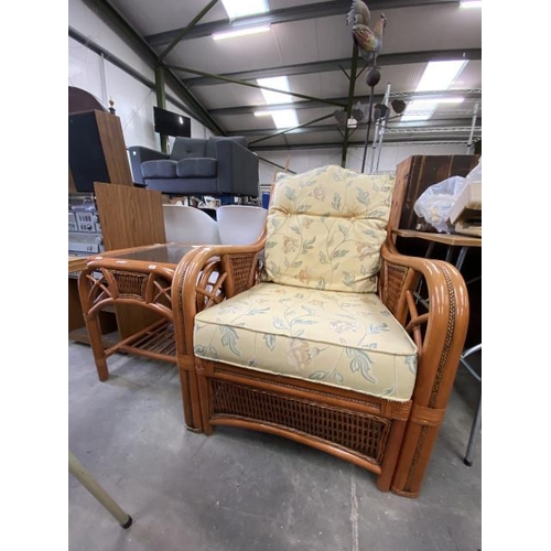 141 - Bamboo conservatory chair 75W and matching occasional table 58H 57W 57D