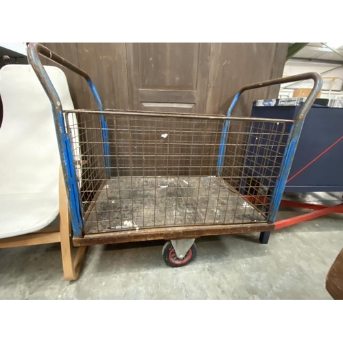 156 - Vintage metal platform trolley 105H 114W 70D