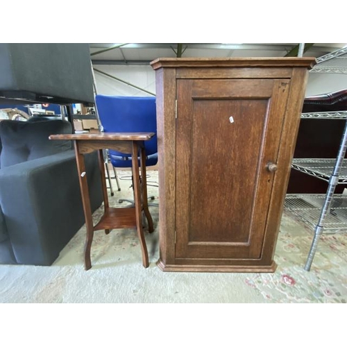 176 - Oak lamp table 77H 47W 45D and a Victorian oak corner cupboard 107H 72W 39D