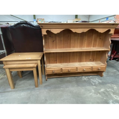 178 - Pine dresser top 100H 123W 24D and an oak nest of 2 tables 50H 60W 40D