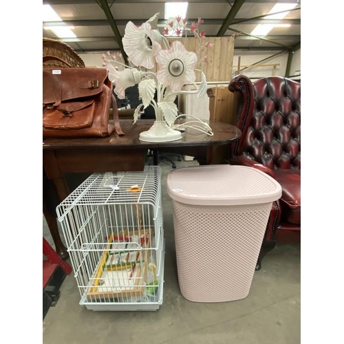 190 - Bird cage, metal table lamp etc