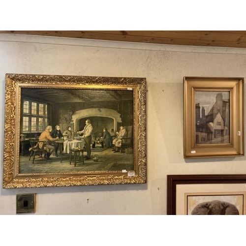 227 - Gilt framed picture of Duck Hill, Ripon 46x37cm & gilt framed oleograph of 'Landlords Brew' 59x75cm