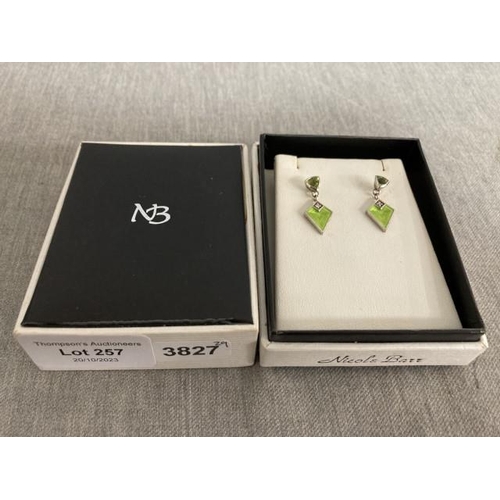 257 - Pair of Nicole Barr enamel & diamond set silver earrings