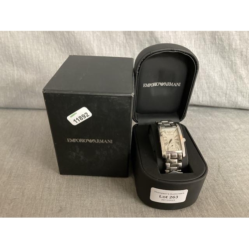 263 - Boxed Emporio Armani watch (AR-0146) with extra links, warranty & instruction booklets