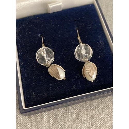 270 - Pair of 925 silver, crystal & pearl drop earrings