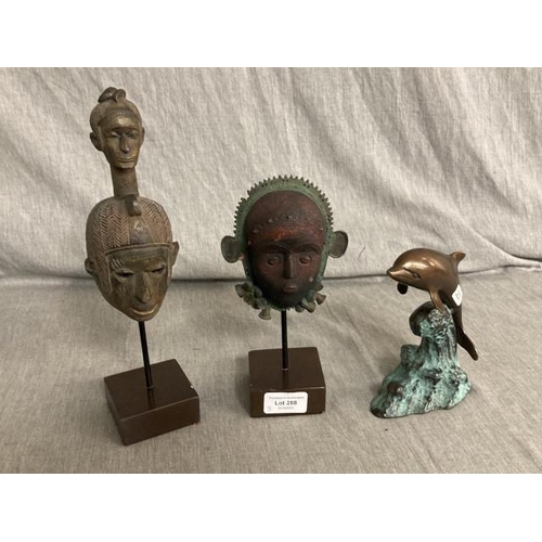 288 - Bronze Dolphin & two tribal busts