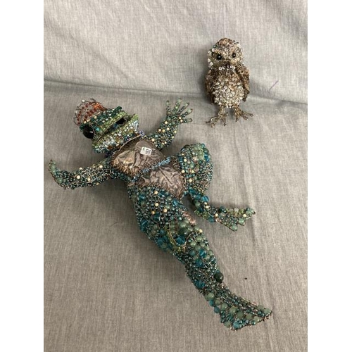 293 - Two handmade wire & beadwork creations (Frog Prince 37H & Owl 12H)