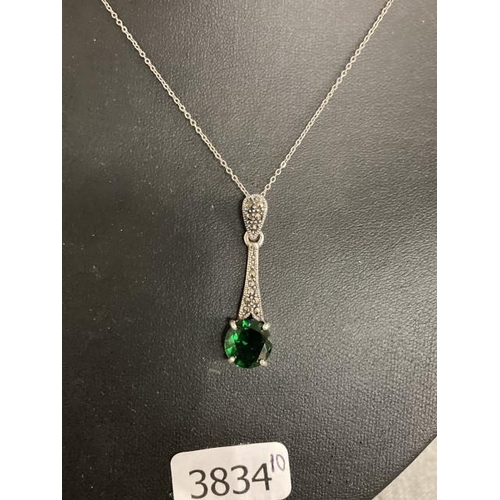 295 - Silver, green stone & marcasite pendant on silver chain