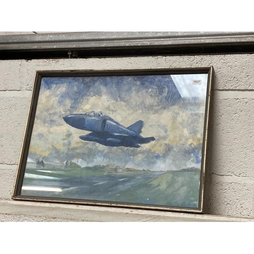 302 - Framed mixed media of a British fighter jet 55x40cm