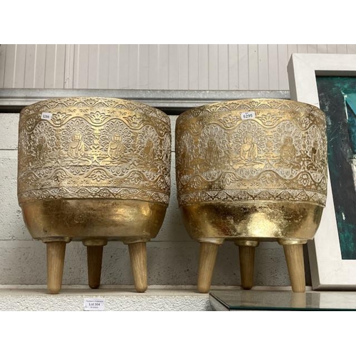 304 - Pair of gilt Buddha design planters 36H 32Diam