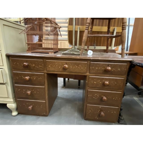 32 - Victorian scumbled pine desk 72H 122W 54D