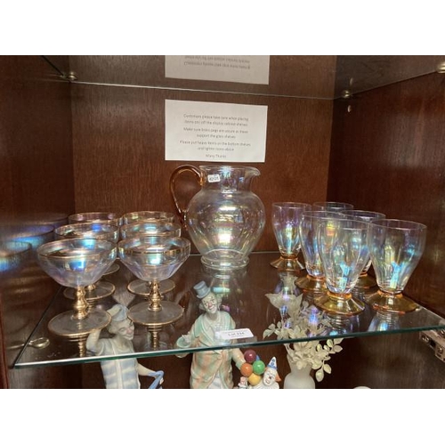 334 - Vintage iridescent glass drinks set & set of 6 cocktail glasses