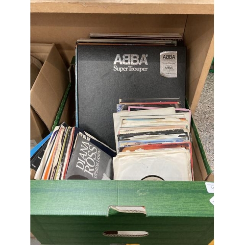 355 - Box of LP's & singles inc. Abba, Diana Ross etc.