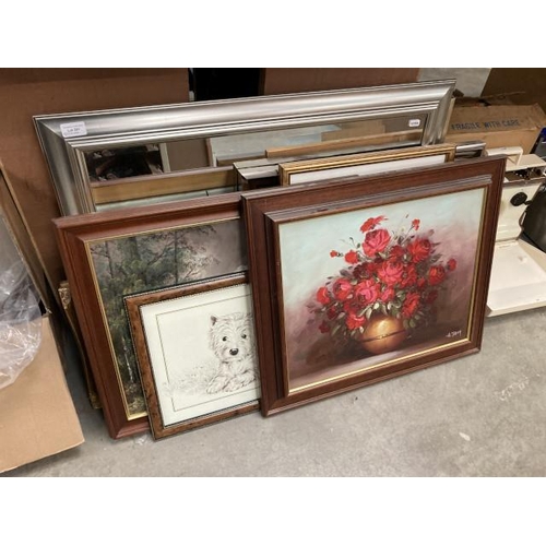 391 - Assorted framed pictures, prints and mirrors