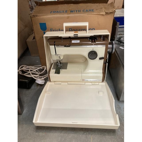 392 - Boxed Frister & Rossmann Cub 4 sewing machine with foot pedal & mains lead