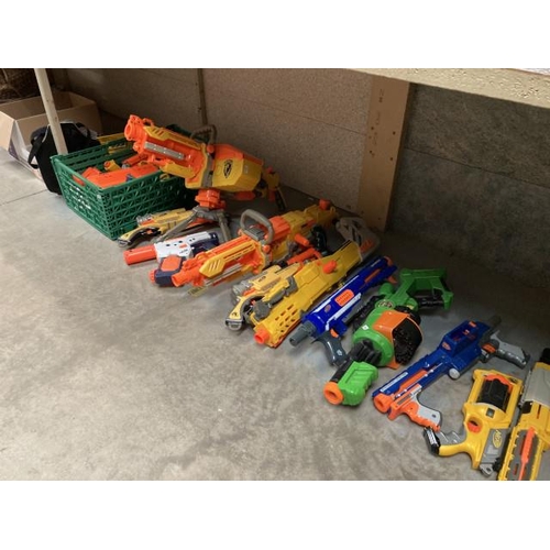 397 - Approximately 15 NERF guns inc. bullets, cartridges, 2 NERF target body vests etc.