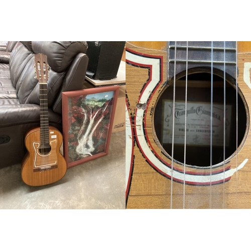 422 - Giannini Tranquillo GN-60 classical guitar (1 string missing) and a John Price 00'3 mixed media pict... 