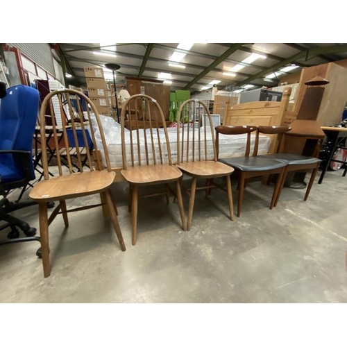 45 - Pair of mid century teak chairs 51W and 3 Ercol Quaker chairs 44W