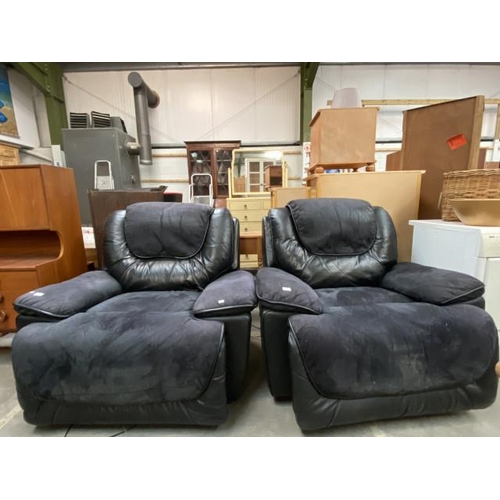 62 - Pair of black leather and suede electric reclining armchair 120cm wide. (No makers name)