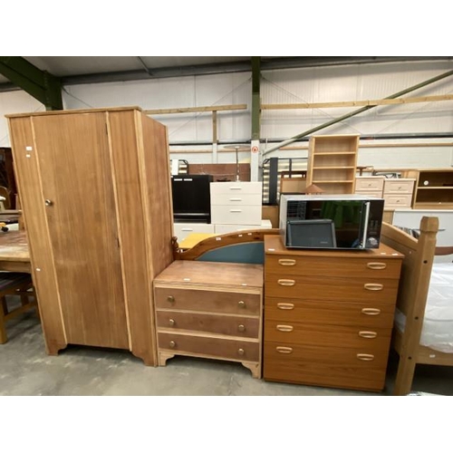 67 - 1970’s plywood single wardrobe 178H 94W 48D, matching chest of drawers 68H 75W 40D and a Schreiber 5... 