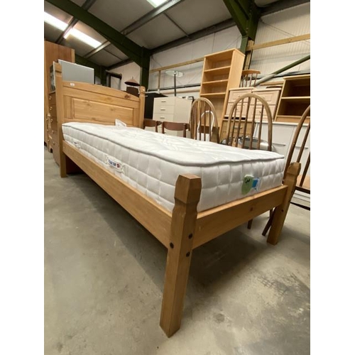 69 - Pine 3ft bed frame with side rails and lats and a Dreams Team GB mattress