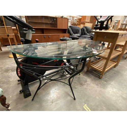 88 - Metal/glass demi lune hall table 76H 120W 60D