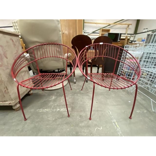 96 - Pair of contemporary red metal chairs 68W