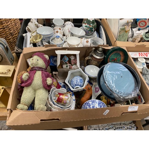 412 - 10 boxes of collectables including blue and white wares, tea wares, Royal Worcester trinket dishes, ... 