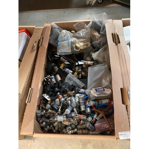 418 - 5 boxes of electrical items (ex shop stock) including Optima Compact intruder panel, bathroom fan, f... 