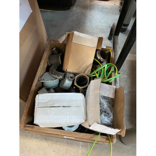 418 - 5 boxes of electrical items (ex shop stock) including Optima Compact intruder panel, bathroom fan, f... 