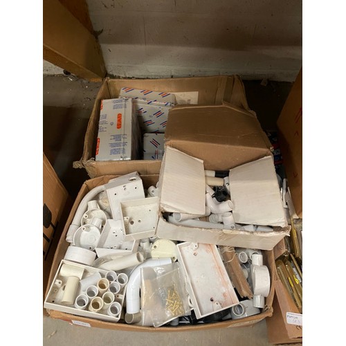 383 - 6 boxes of electrical DIY sundries inc. electrical casings, light switch covers, wire casings, socke... 