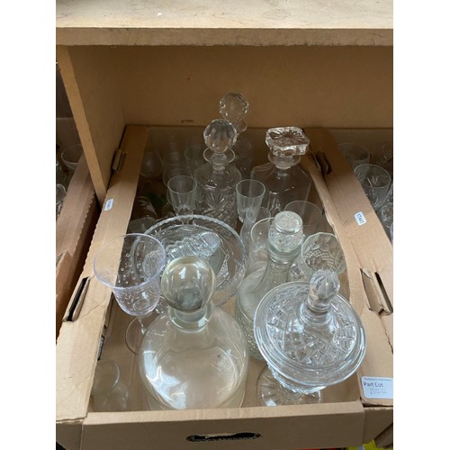 344 - Qty of glassware inc. dressing table set, pressed glass, decanters, cut glass etc.