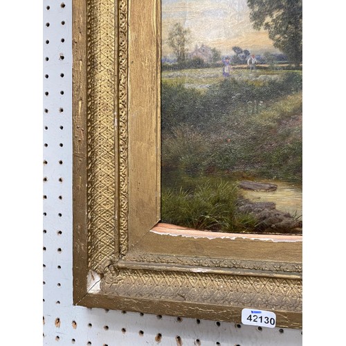 319 - Gilt framed signed J. Clayton Adams 1869 oil painting on board 41x47cm (Signed to bottom right, fram... 