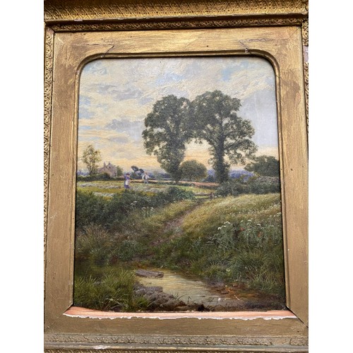 319 - Gilt framed signed J. Clayton Adams 1869 oil painting on board 41x47cm (Signed to bottom right, fram... 