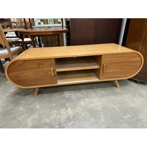 116 - Contemporary oval oak media stand 50H 150W 45D