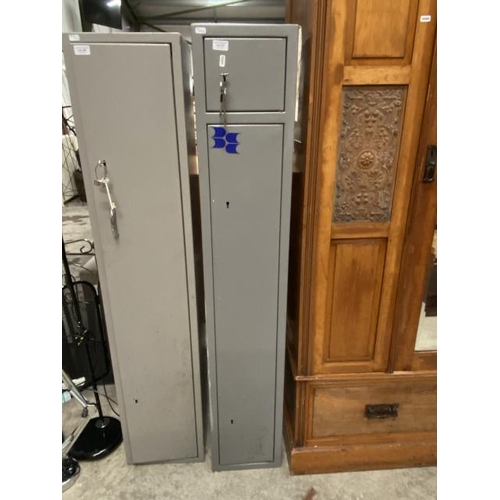 127 - Lockable gun cabinet with ammo compartment & 6 keys 151H 27W 32D (Please note that 2 holes have been... 