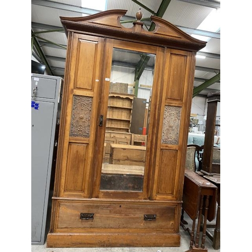 128 - Edwardian oak mirror door wardrobe 220H 136W 51D