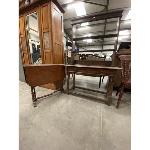 129 - Mahogany Sutherland table 68H 79W 71D and a Georgian oak dresser 16H 103W 45D (as found)