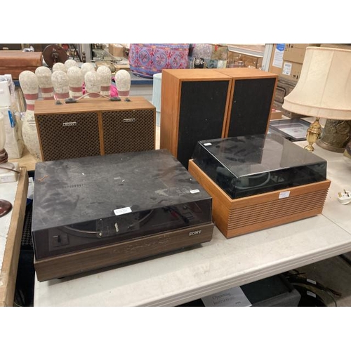 514 - Sony turntable system PS-1350  with Sony tapecorder TC 133CS, PYE amplification 9001 (a/f) and 2 Mar... 