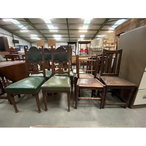 75 - 4 oak and leather dining chairs 44W and 4 others 46W