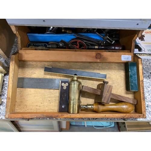 447 - Cabinet makers tool box & tools