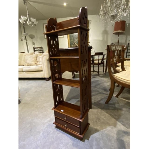 109 - Mahogany fretwork open bookcase 110H 35W 16d