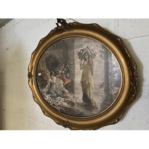 120 - Gilt framed oval French print 57 x 68cm