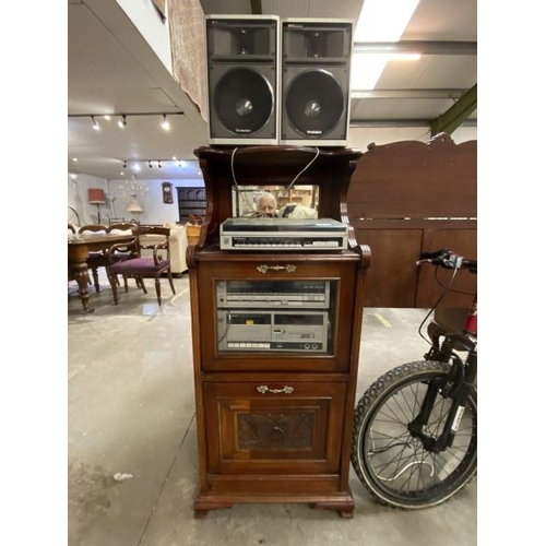 128 - Technics record player SL-6, Technics stereo player RS-5, speakers SB-FS and an Edwardian mahogany m... 