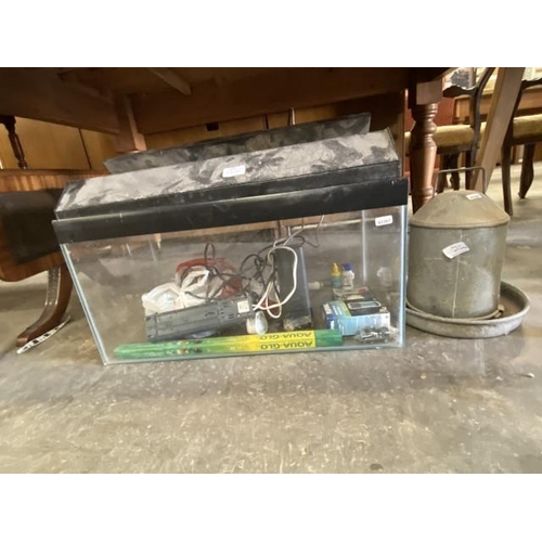 134 - Aquarium with lights and pump (As found) and a chicken feeder