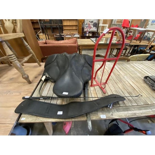 135 - Wintec leather saddle, saddle stand and girth