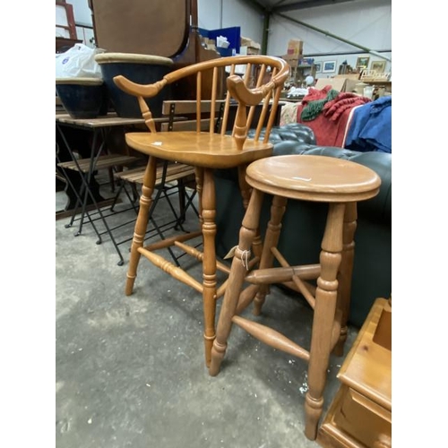 147 - Pine breakfast bar stool 52W and a pine stool 68H