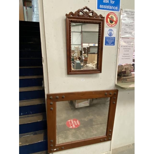 165 - Mahogany framed mirror 40 x 67cm and a pine framed mirror 76 x 87cm